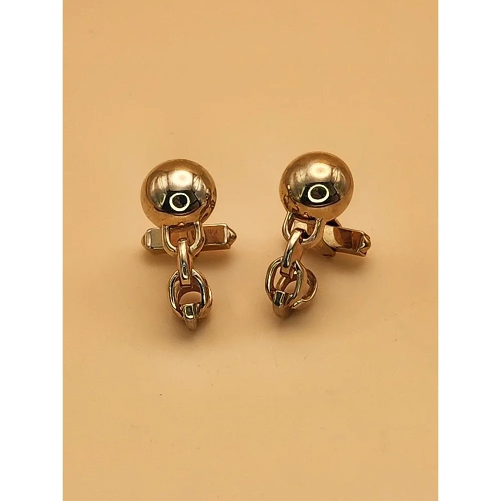 Vtg SWANK USA Cufflinks Ball & Chain Rich Gold Tone Squared Toggle FREE $HIPPING